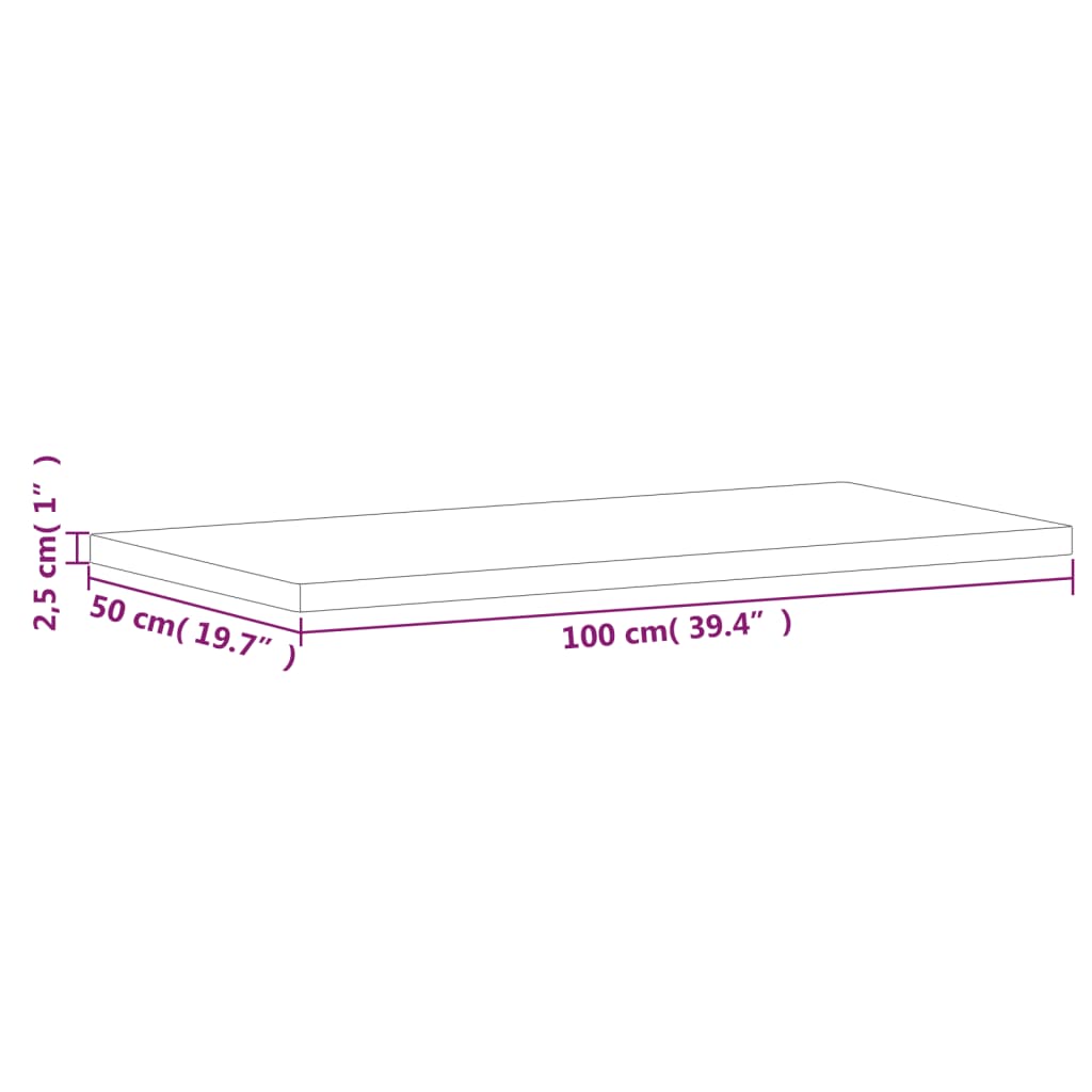 vidaXL Tampo de mesa retangular 100x50x2,5 cm madeira de faia maciça