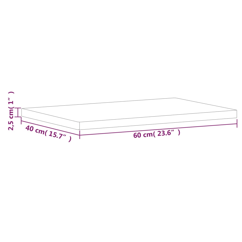 vidaXL Tampo de mesa retangular 60x40x2,5 cm madeira de faia maciça