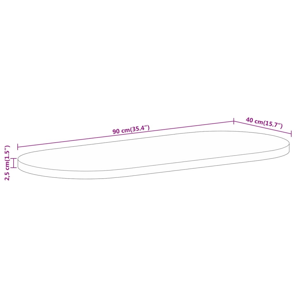 vidaXL Tampo de mesa oval 90x40x2,5 cm madeira de mangueira maciça