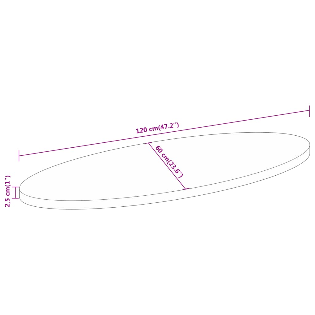 vidaXL Tampo de mesa oval 120x60x2,5 cm madeira de acácia maciça