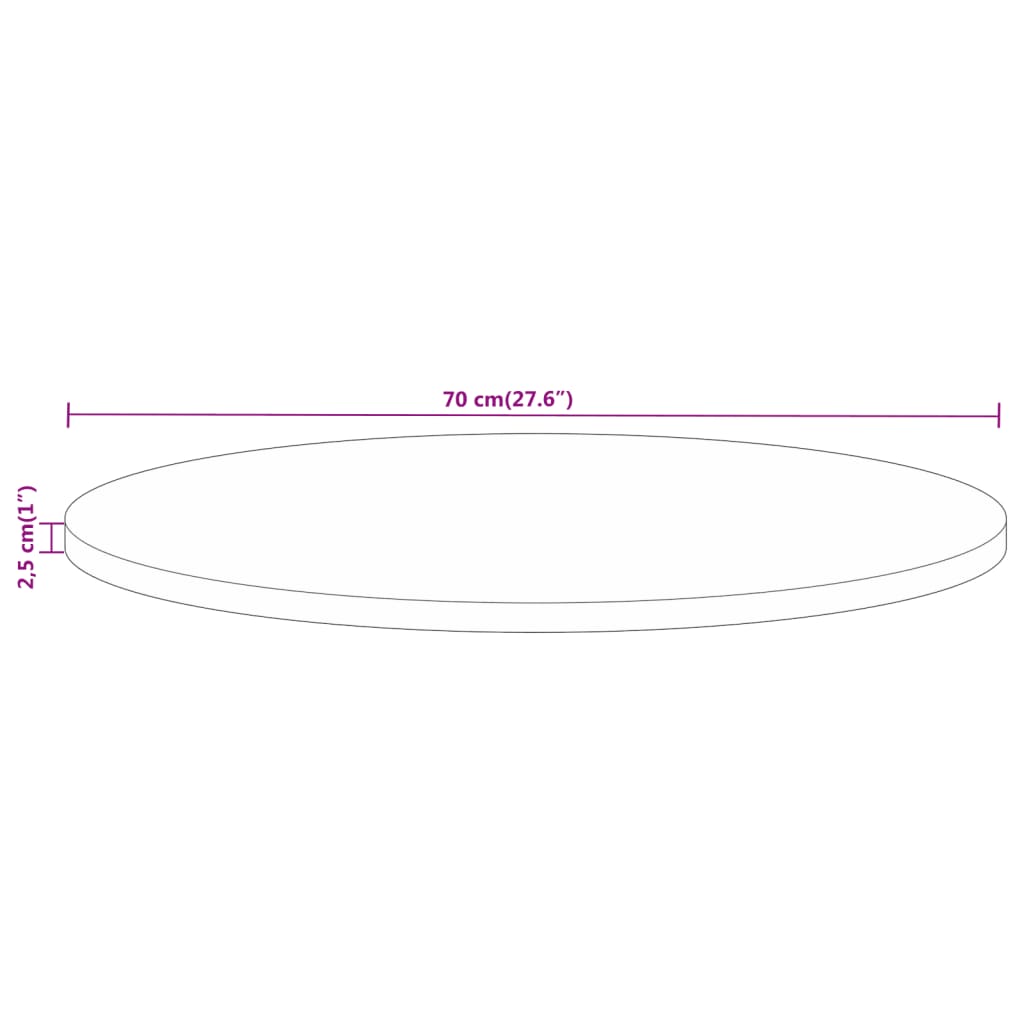 vidaXL Tampo de mesa redondo Ø70x2,5cm madeira mangueira áspera maciça