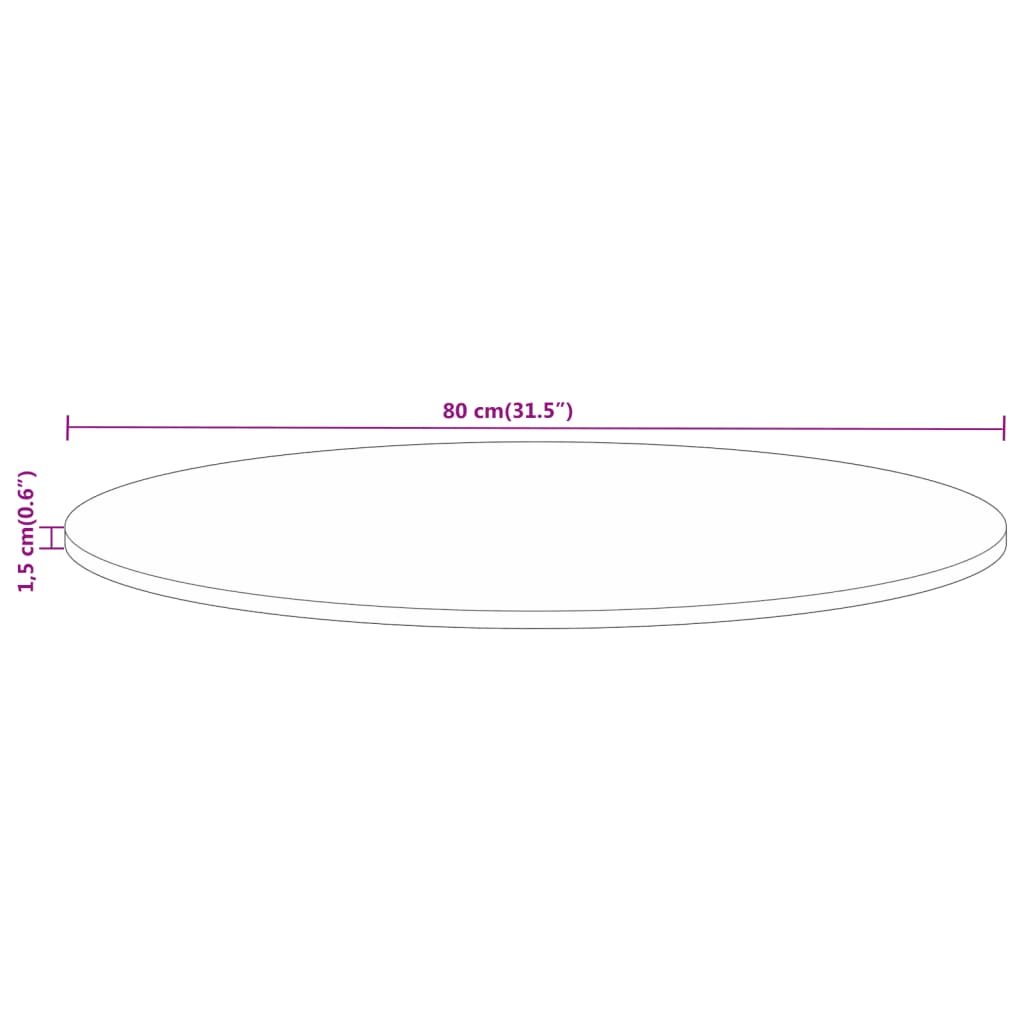 vidaXL Tampo de mesa redondo Ø80x1,5cm madeira mangueira áspera maciça