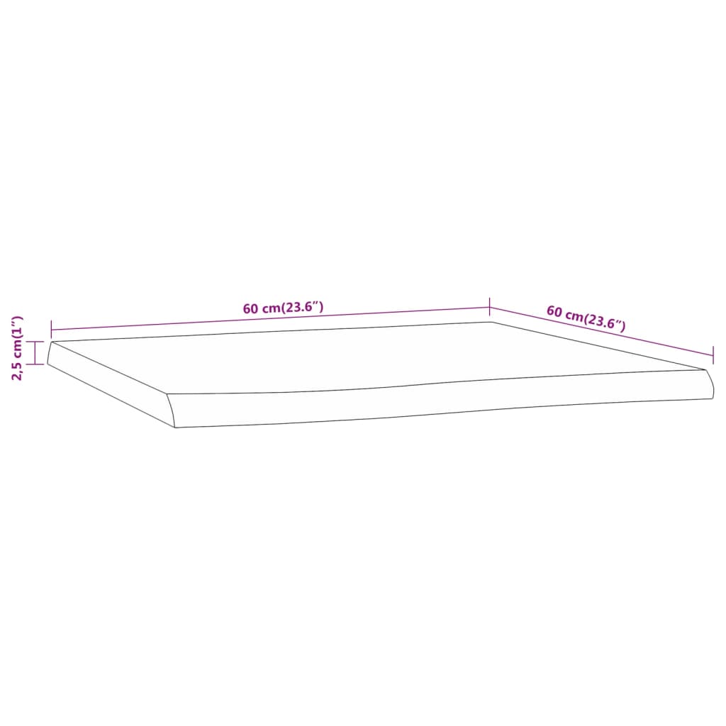 vidaXL Tampo de mesa quadrado 60x60x2,5 cm acácia maciça c/ borda viva