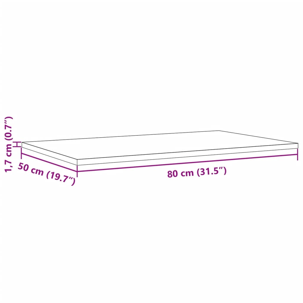 vidaXL Tampo de mesa retangular 80x50x1,7 cm pinho maciço