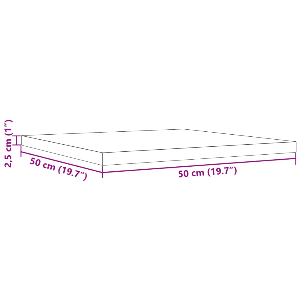 vidaXL Tampo de mesa quadrado 50x50x2,5 cm madeira de pinho maciça