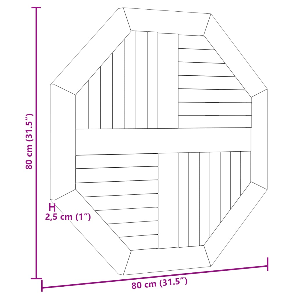 vidaXL Tampo de mesa octogonal 80x80x2,5 cm madeira de teca maciça