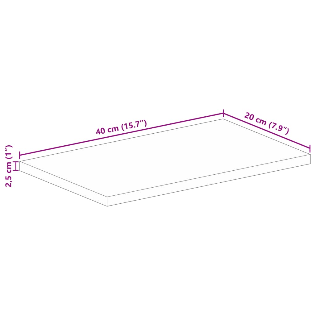 vidaXL Tampo de mesa retangular 40x20x2,5 cm madeira de acácia maciça