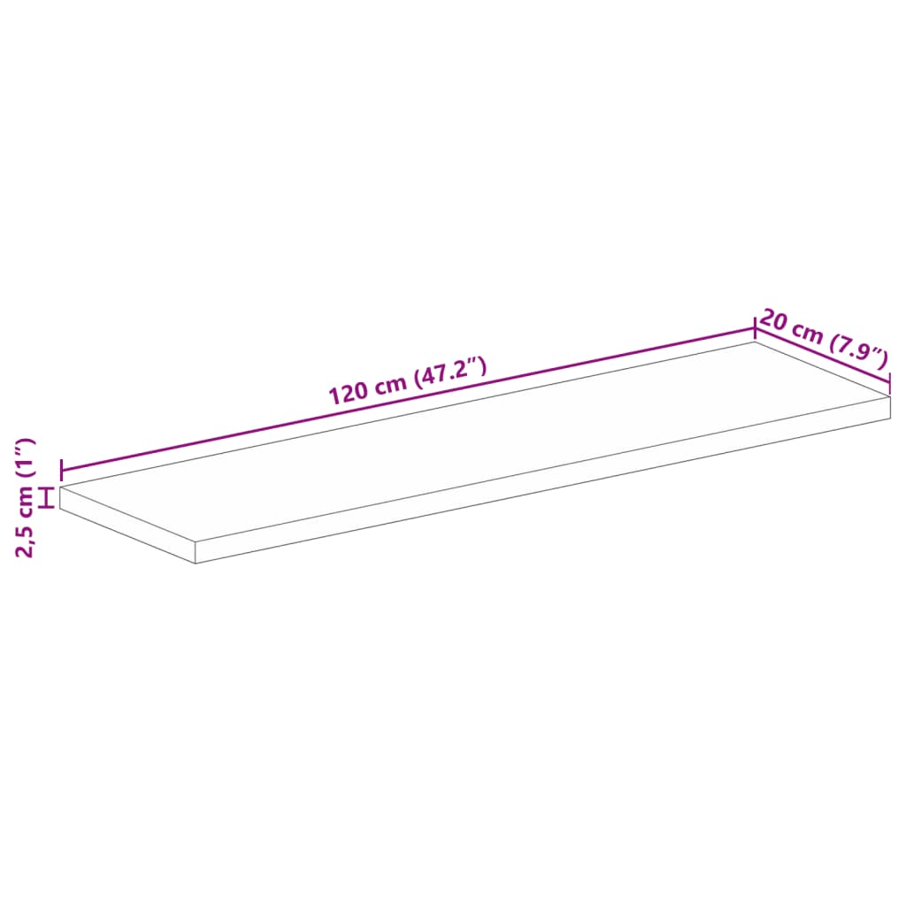 vidaXL Tampo de mesa retangular 120x20x2,5 cm madeira de acácia maciça