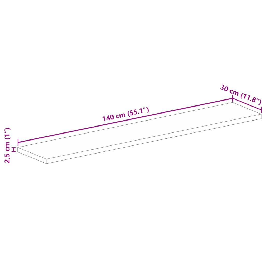 vidaXL Tampo de mesa retangular 140x30x2,5 cm madeira de acácia maciça