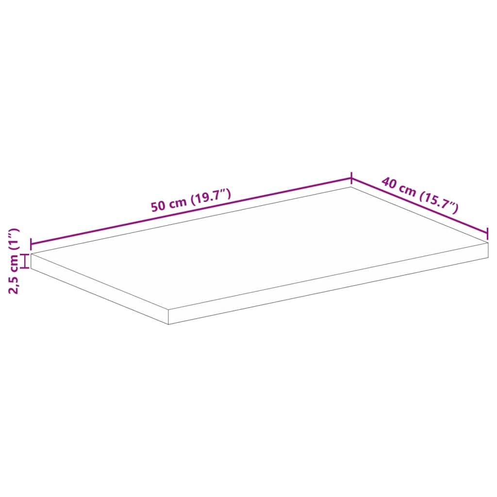 vidaXL Tampo de mesa retangular 50x40x2,5 cm madeira de acácia maciça