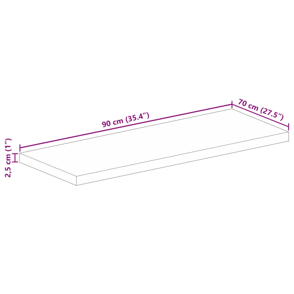 vidaXL Tampo de mesa retangular 90x70x2,5 cm madeira de acácia maciça