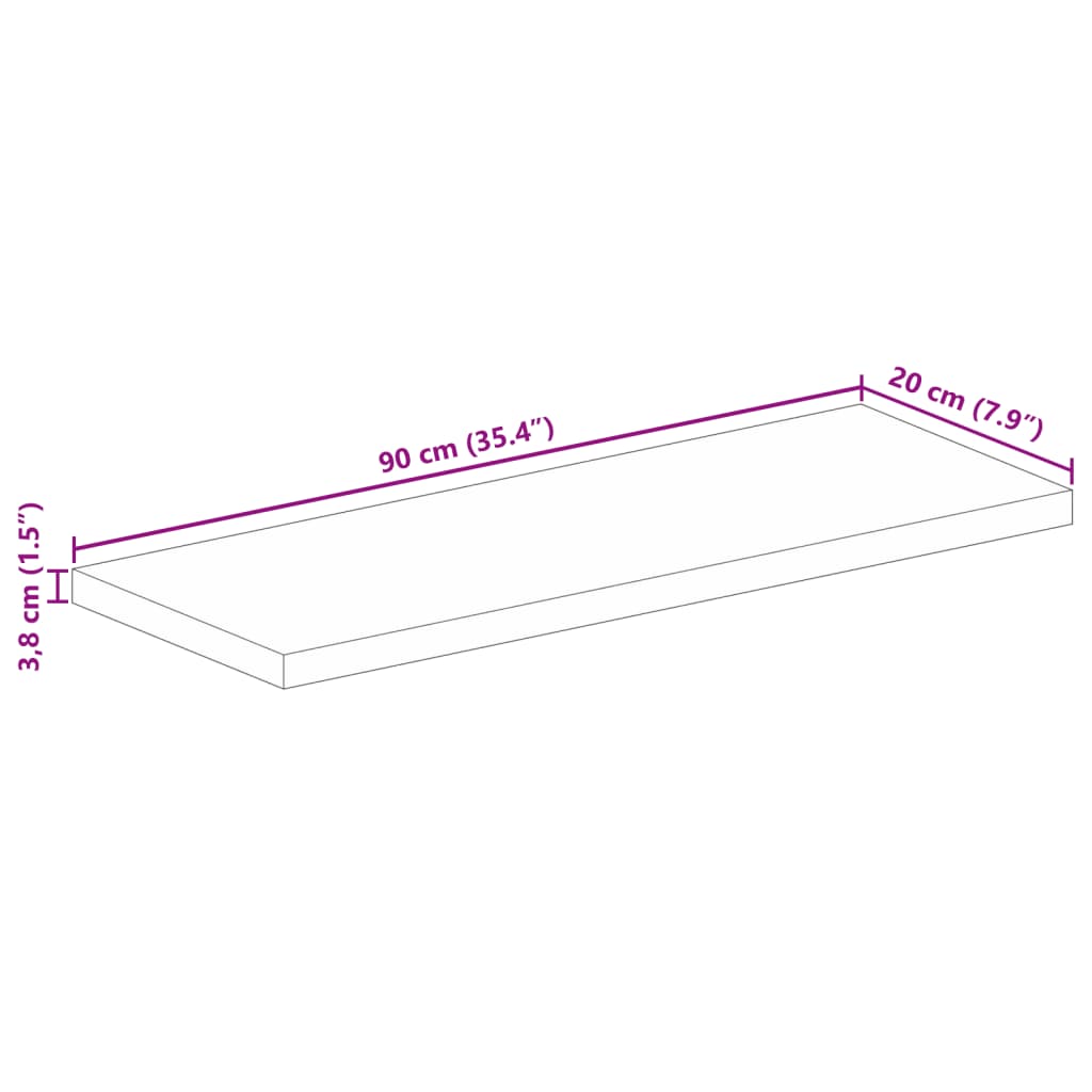 vidaXL Tampo de mesa retangular 90x20x3,8 cm madeira de acácia maciça