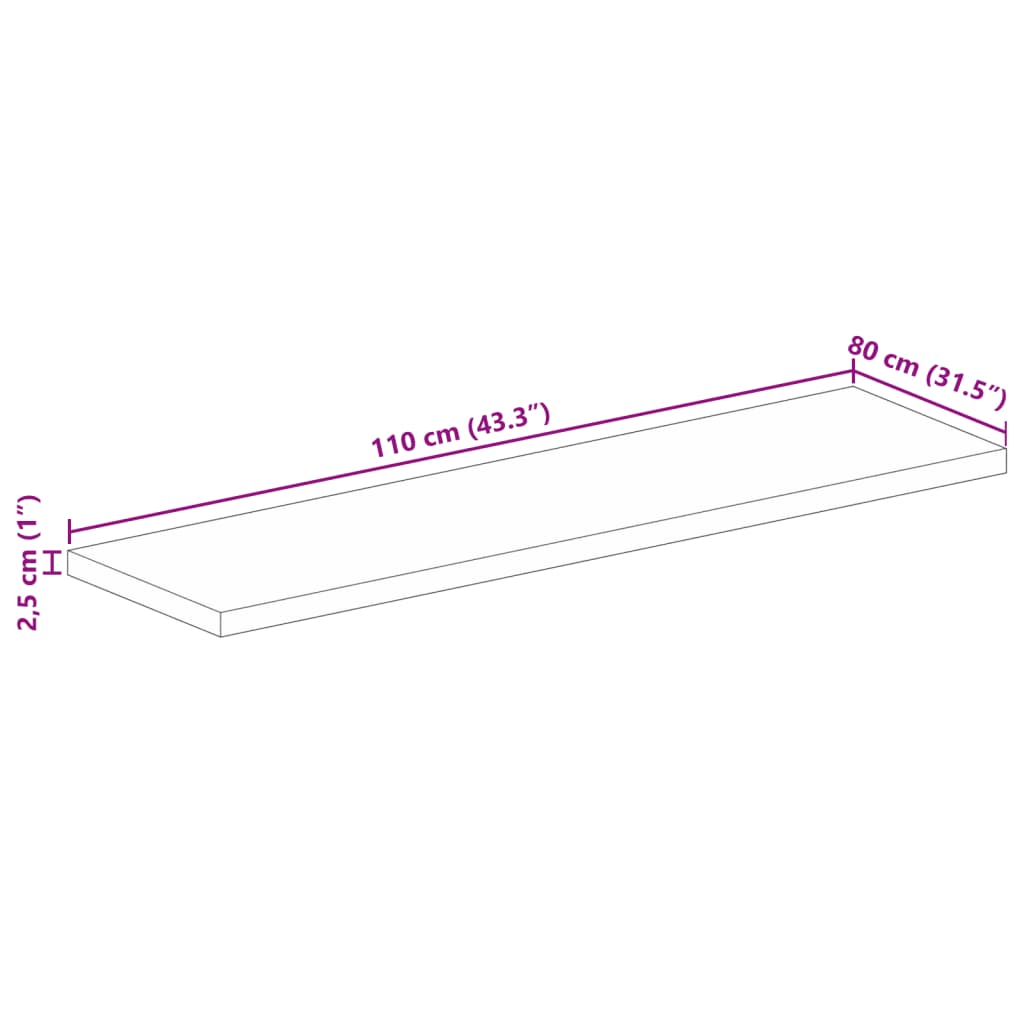 vidaXL Tampo de mesa retangular 110x80x2,5 cm madeira de acácia maciça