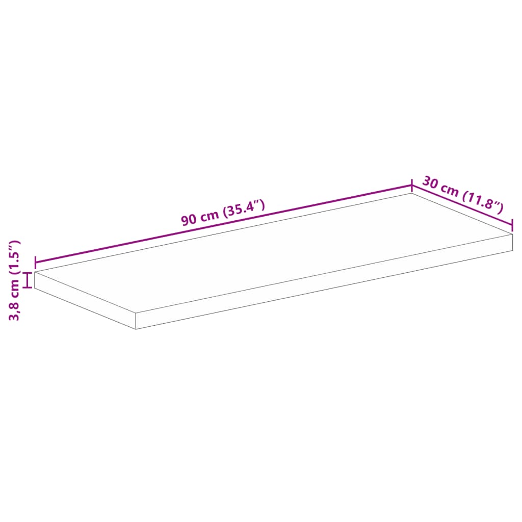 vidaXL Tampo de mesa retangular 90x30x3,8 cm madeira de acácia maciça