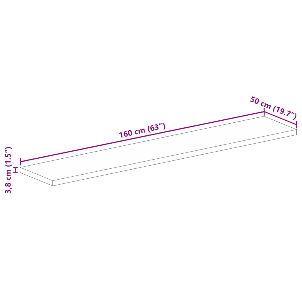 vidaXL Tampo de mesa retangular 160x50x3,8 cm mangueira maciça