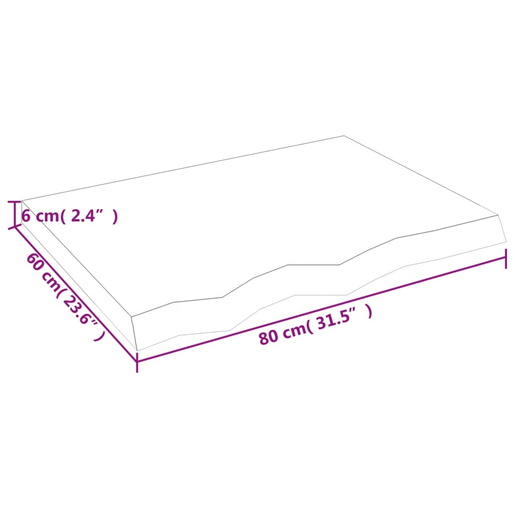 vidaXL Tampo de mesa 80x60x(2-6) cm carvalho maciço não tratado