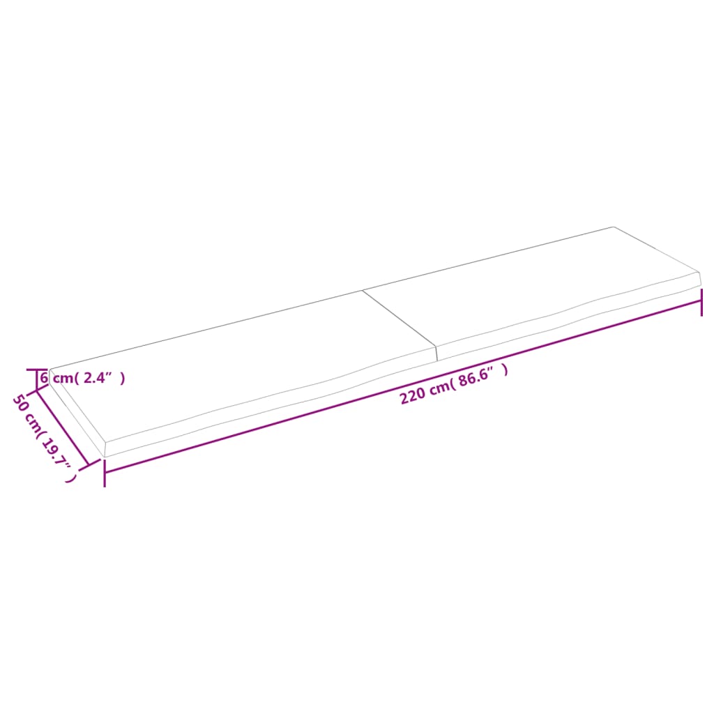 vidaXL Tampo de mesa 220x50x(2-6) cm carvalho tratado castanho-escuro