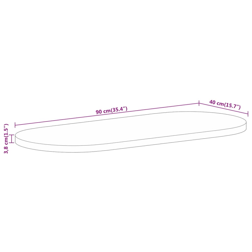 vidaXL Tampo de mesa oval 90x40x3,8cm madeira mangueira áspera maciça