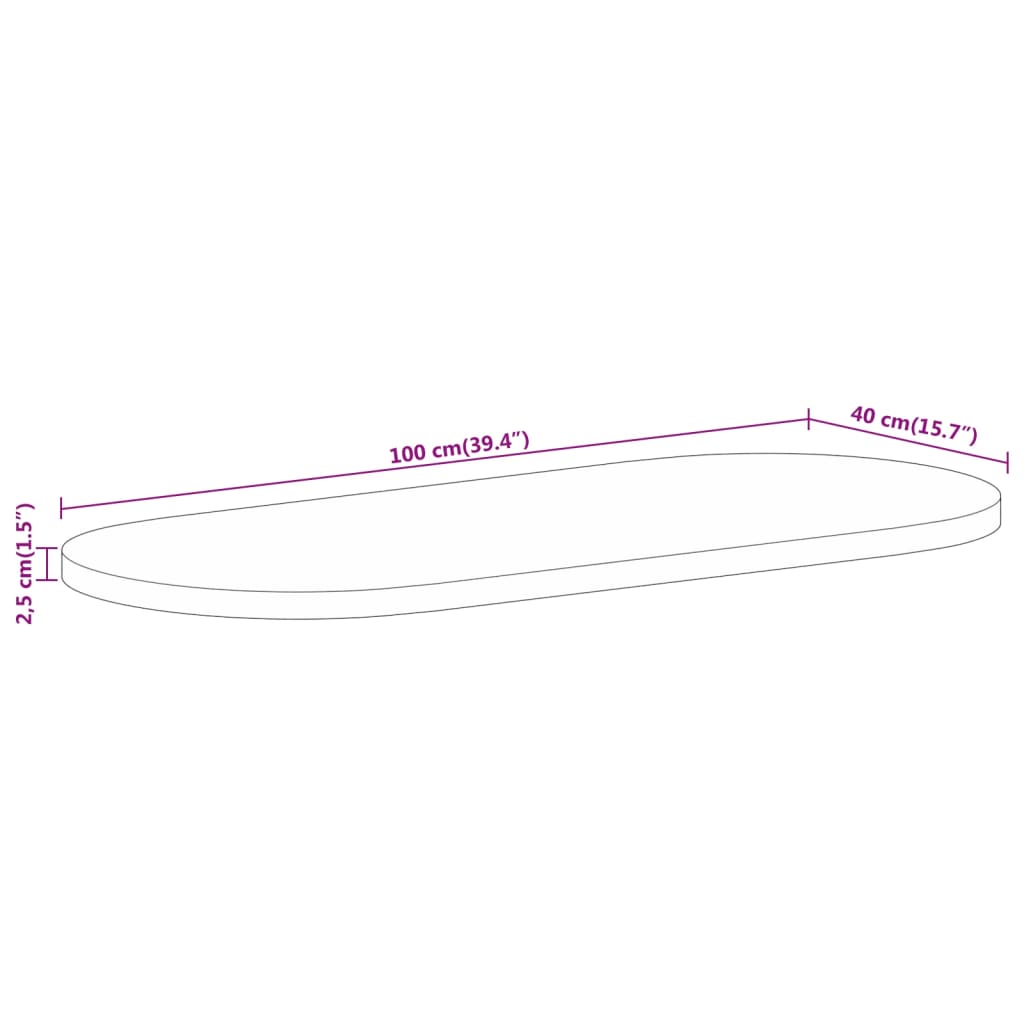 vidaXL Tampo de mesa oval 100x40x2,5 cm madeira de mangueira maciça