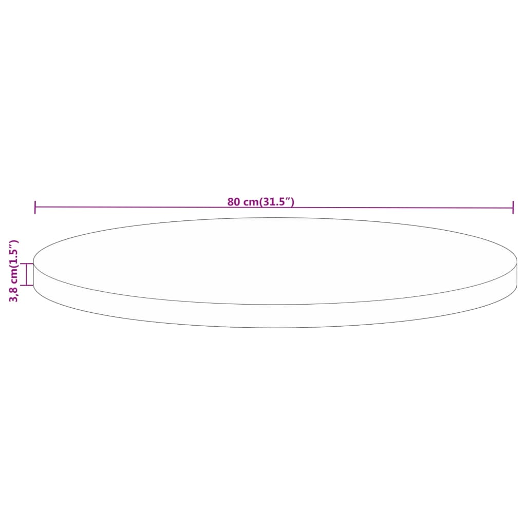 vidaXL Tampo de mesa redondo Ø80x3,8cm madeira mangueira áspera maciça