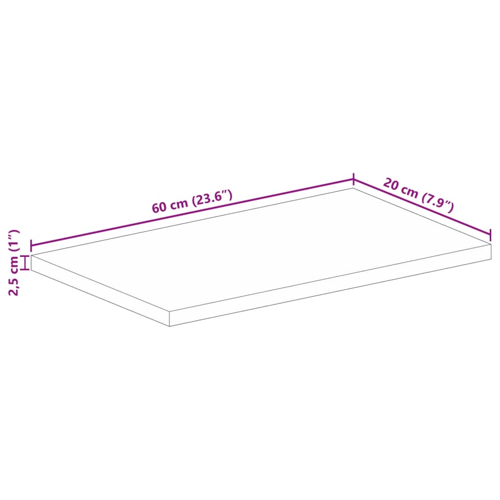 vidaXL Tampo de mesa retangular 60x20x2,5 cm madeira de acácia maciça