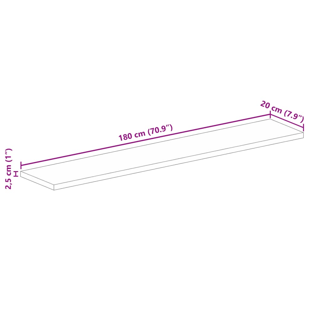 vidaXL Tampo de mesa retangular 180x20x2,5 cm madeira de acácia maciça