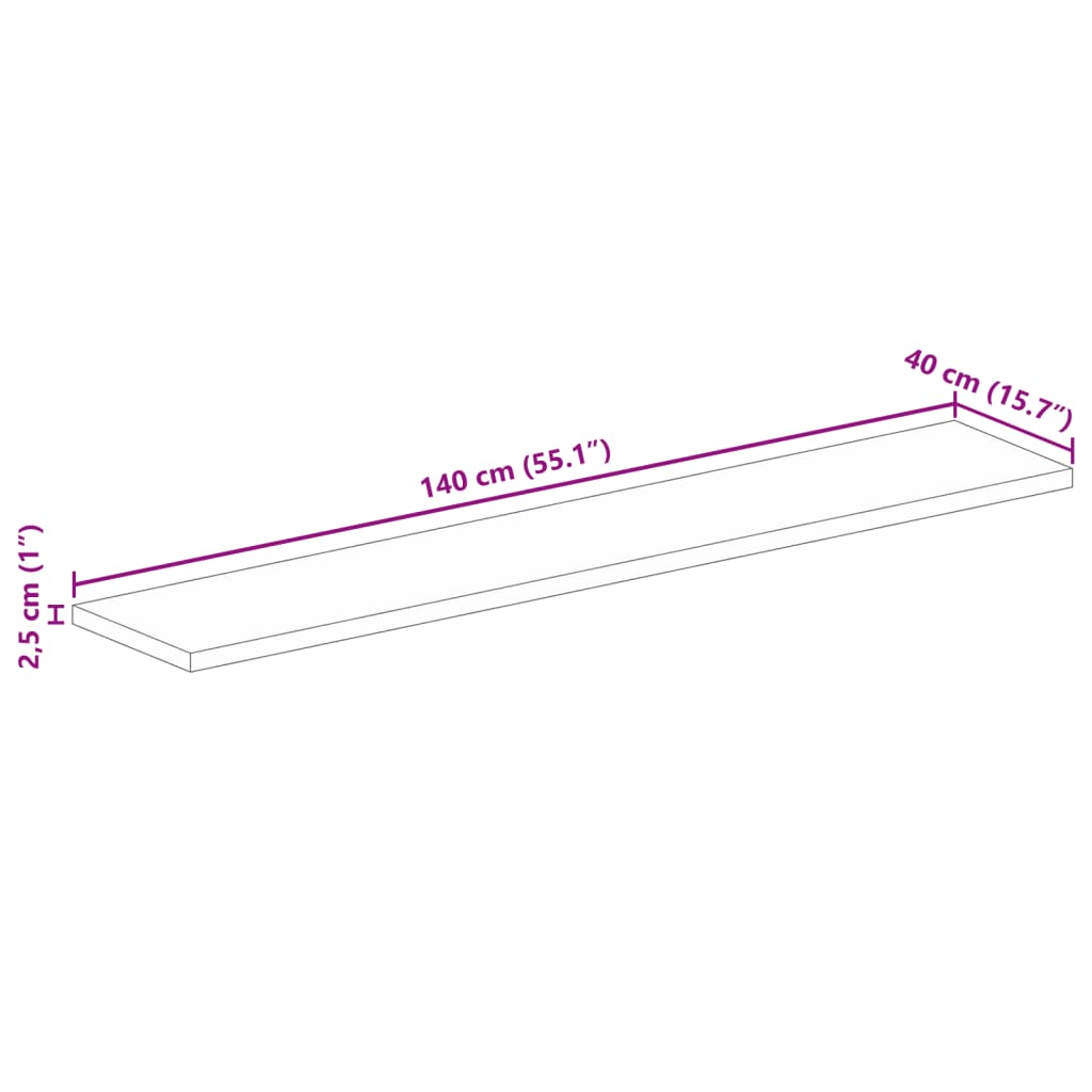 vidaXL Tampo de mesa retangular 140x40x2,5 cm madeira de acácia maciça