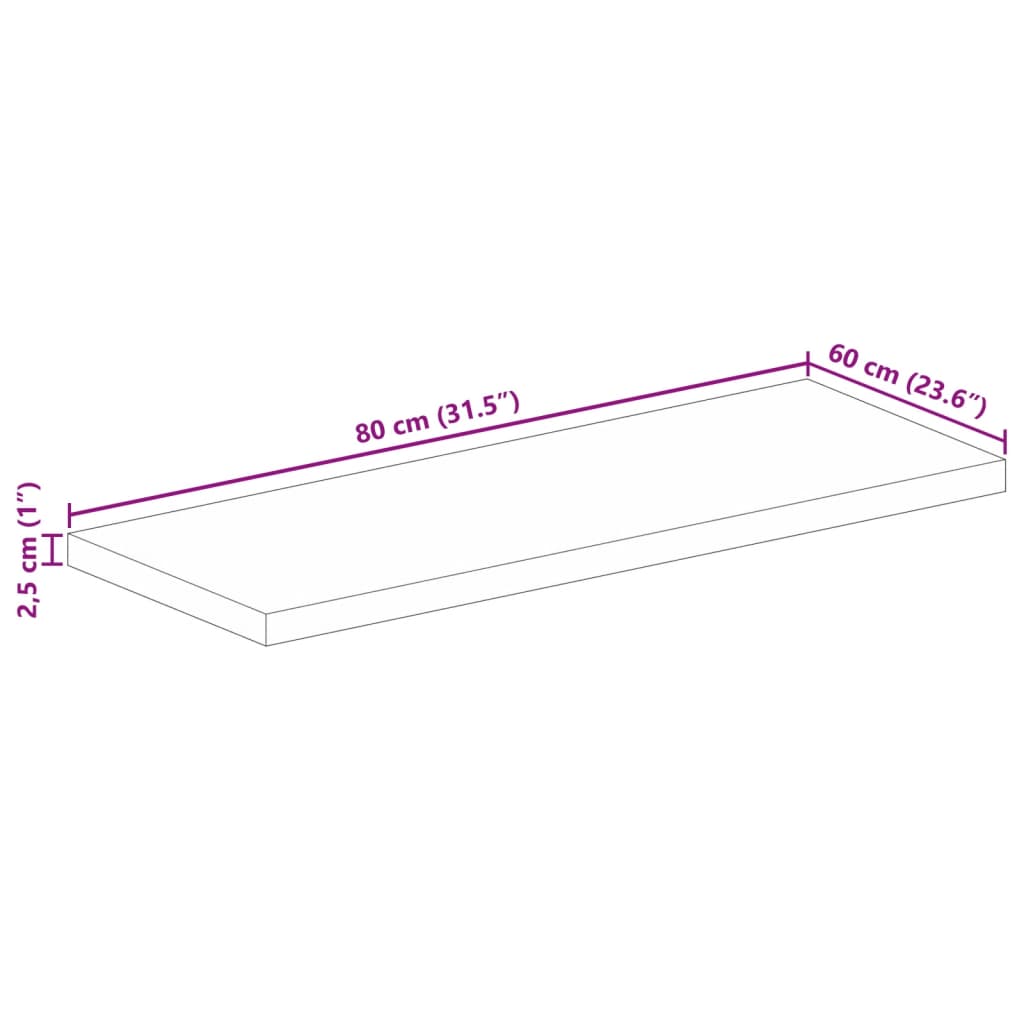 vidaXL Tampo de mesa retangular 80x60x2,5 cm madeira de acácia maciça