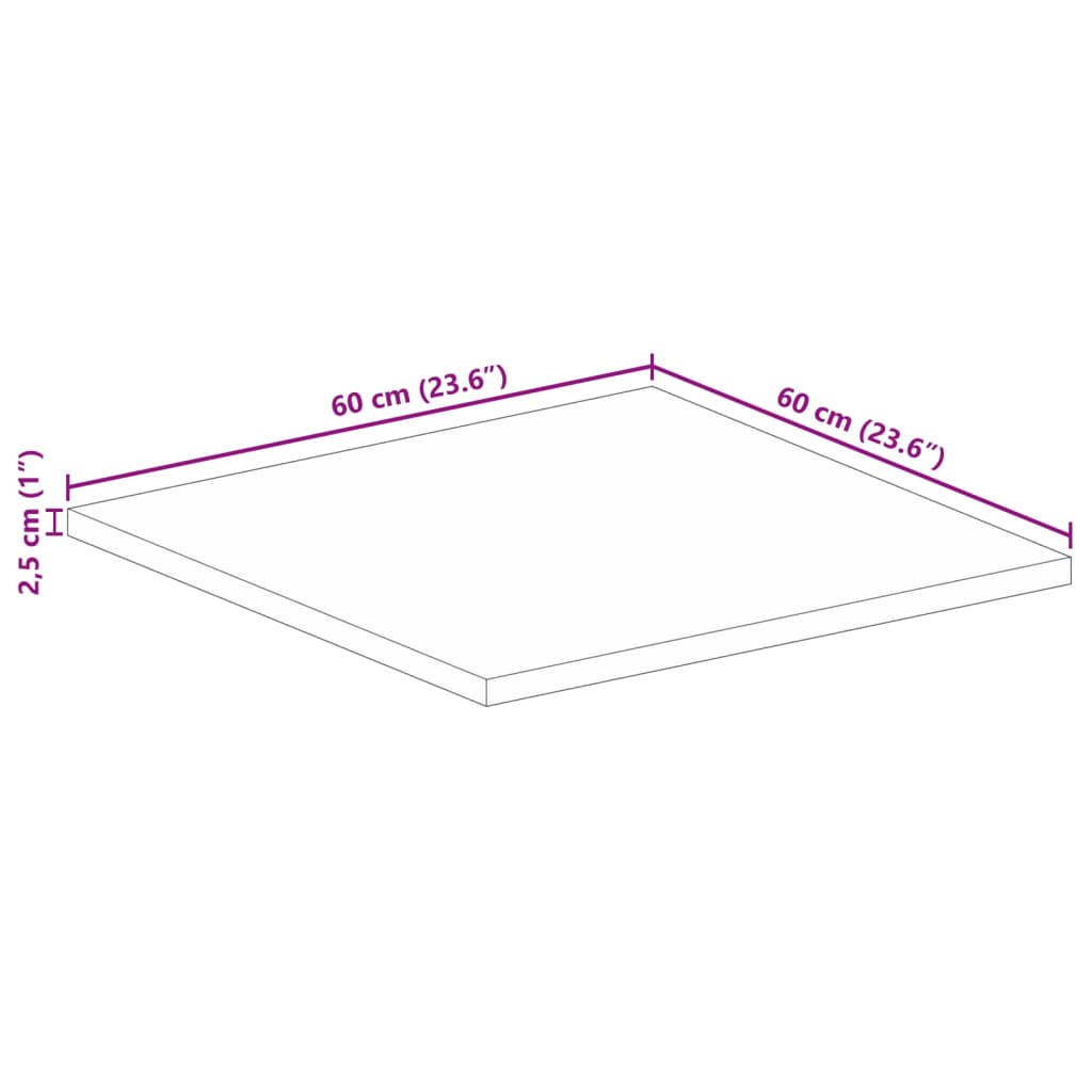 vidaXL Tampo de mesa quadrado 60x60x2,5 cm madeira de acácia maciça