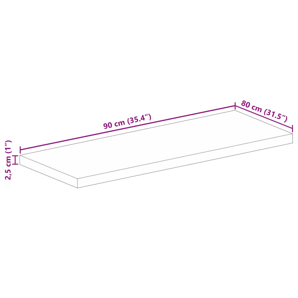 vidaXL Tampo de mesa retangular 90x80x2,5 cm madeira de acácia maciça