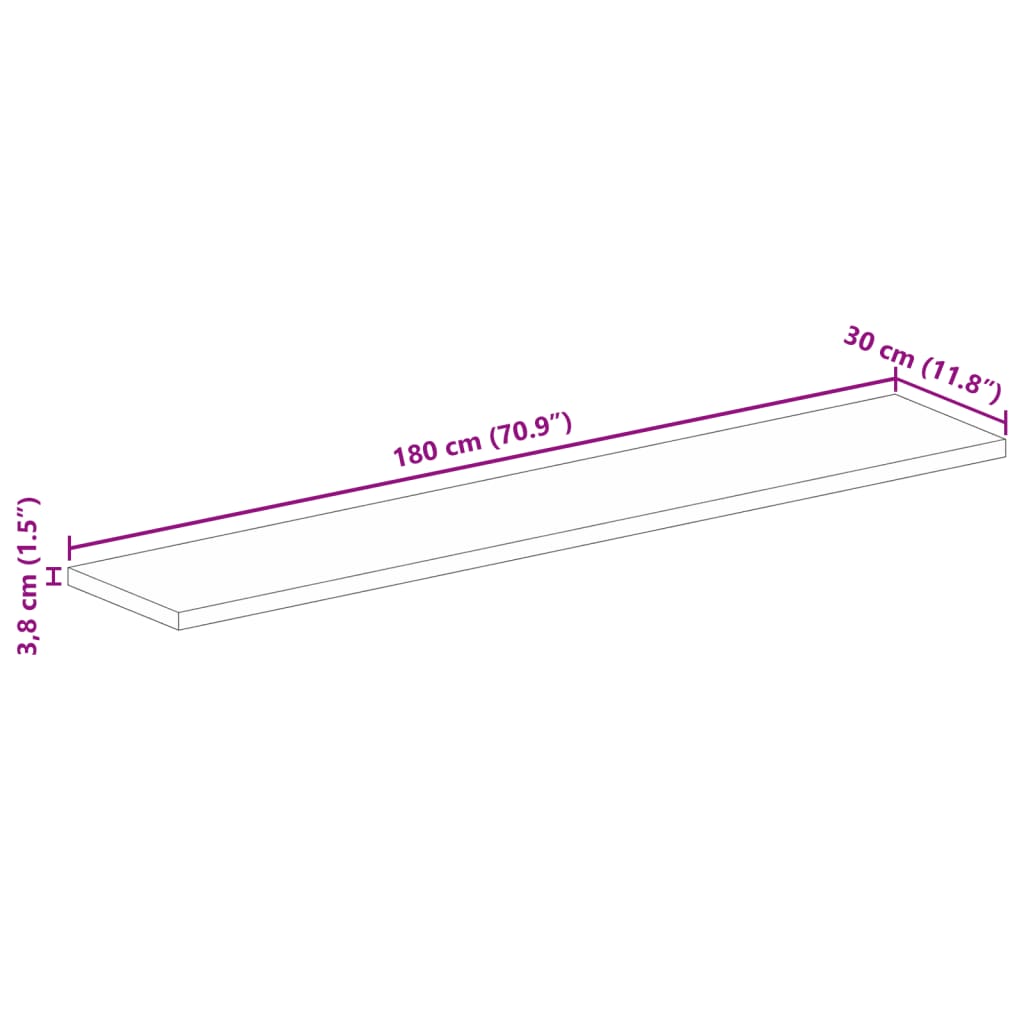 vidaXL Tampo de mesa retangular 180x30x3,8 cm madeira de acácia maciça