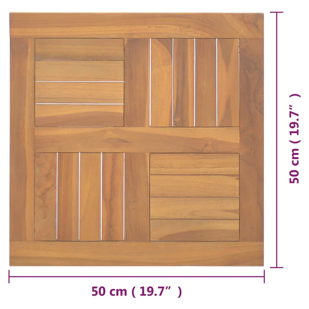 vidaXL Tampo de mesa quadrado 50x50x2,5 cm madeira de teca maciça