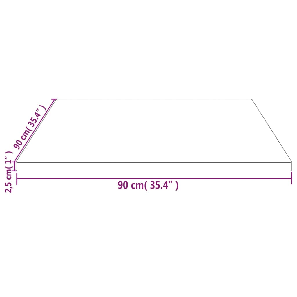 vidaXL Tampo de mesa quadrado 90x90x2,5 cm pinho maciço