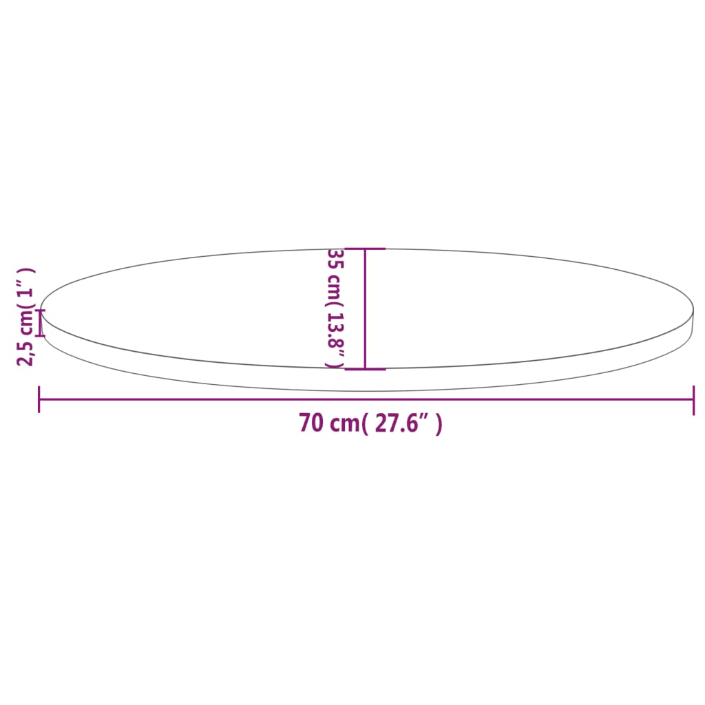 vidaXL Tampo de mesa oval 70x35x2,5 cm madeira de pinho maciça