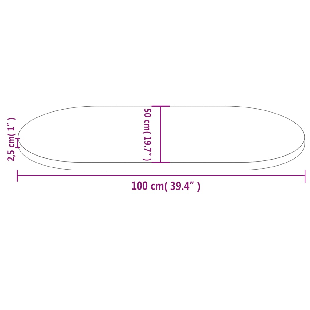 vidaXL Tampo de mesa oval 100x50x2,5 cm madeira de pinho maciça