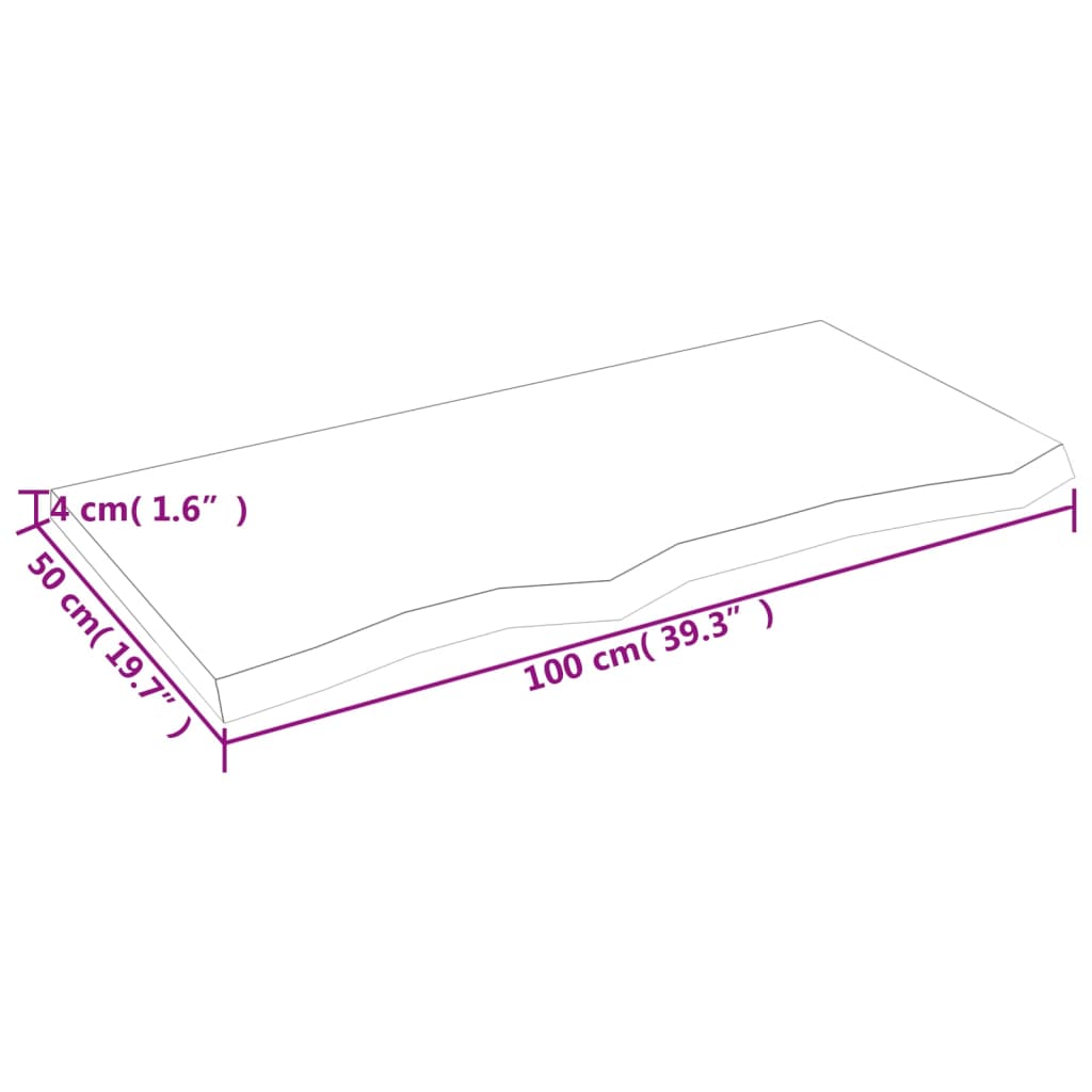 vidaXL Tampo de mesa 100x50x(2-4) cm carvalho tratado castanho-claro