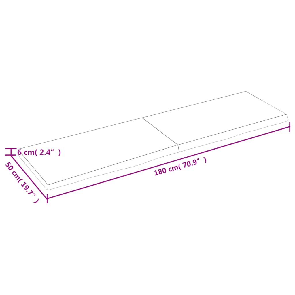 vidaXL Tampo de mesa 180x50x(2-6) cm carvalho tratado castanho-escuro