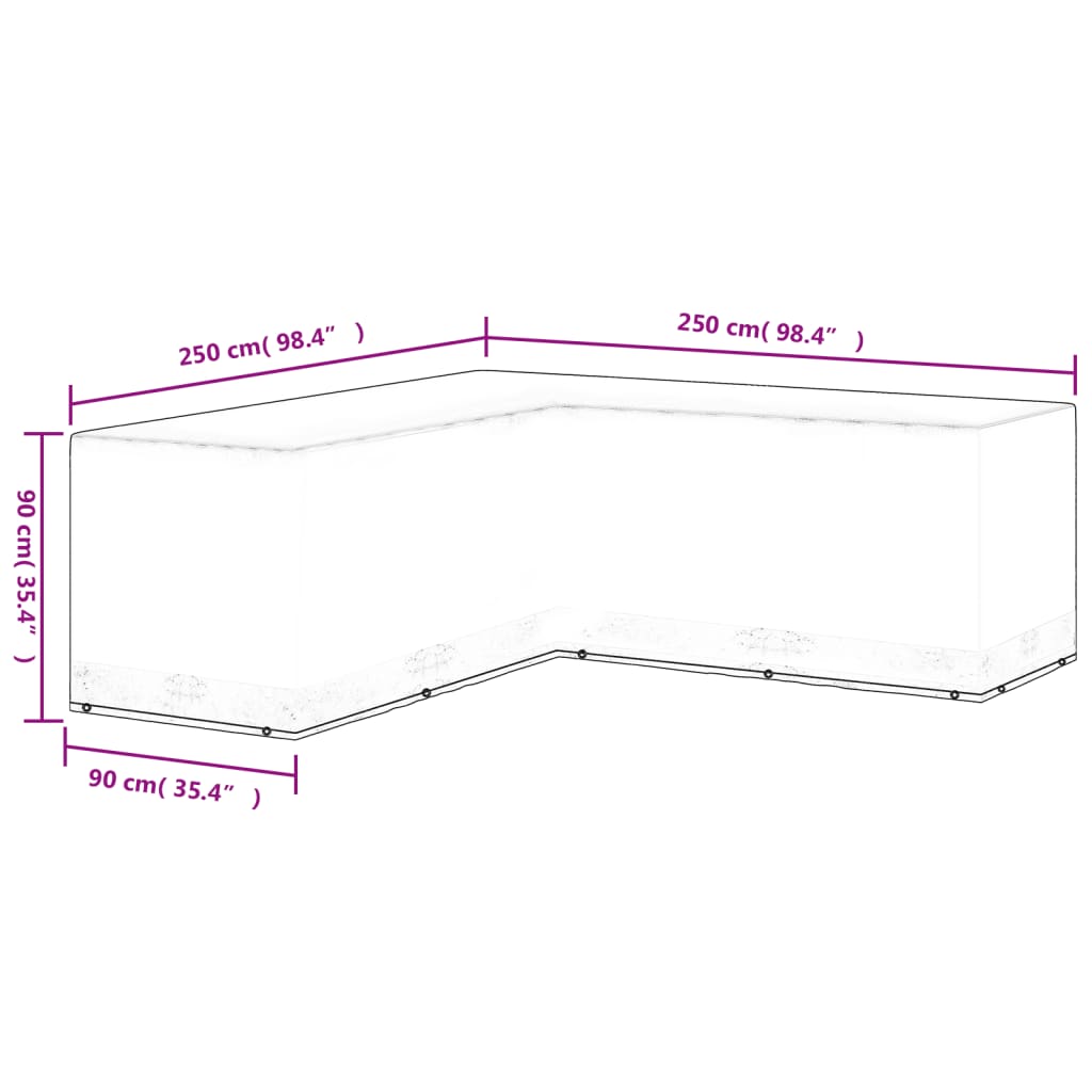 vidaXL Capa mobiliário de jardim forma de L com 12 ilhós 250x250x90 cm