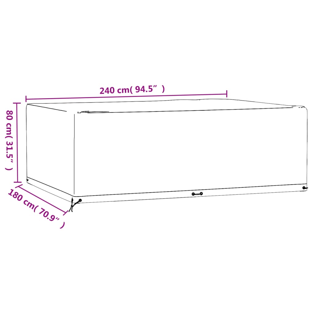 vidaXL Capa p/ mobiliário de jardim 12 ilhós 240x180x80 cm retangular