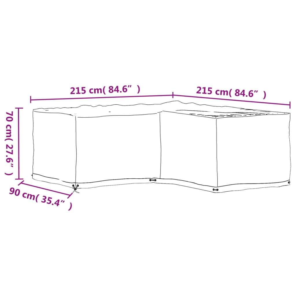 vidaXL Capa em forma de L p/ mobília de jardim 16 ilhós 215x215x70 cm