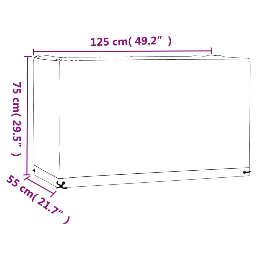 vidaXL Capa p/ mobiliário de jardim 8 ilhós 125x55x75 cm retangular