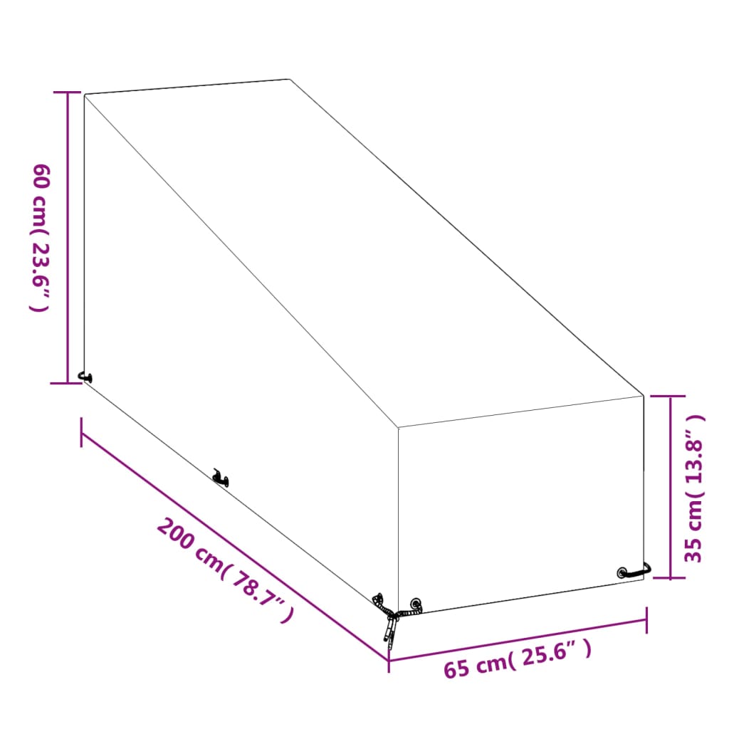 vidaXL Capas p/ espreguiçadeira 2pcs 12 ilhós 200x65x35/60 cm