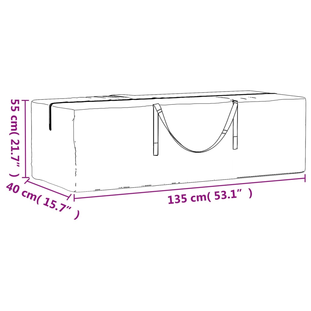 vidaXL Saco arrumação p/ almofadões jardim 135x40x55 polietileno preto