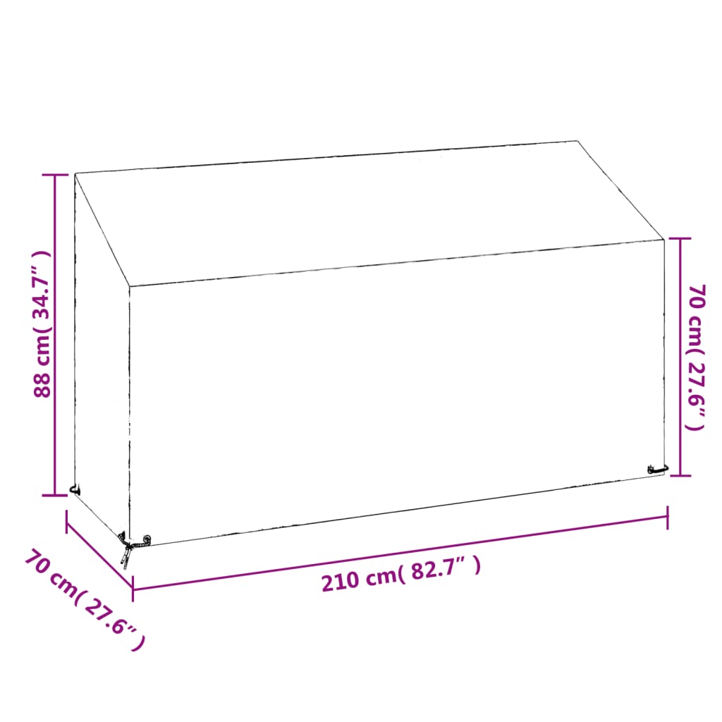 vidaXL Capas p/ banco jardim 2 pcs 12 ilhós 210x70x70/88cm polietileno