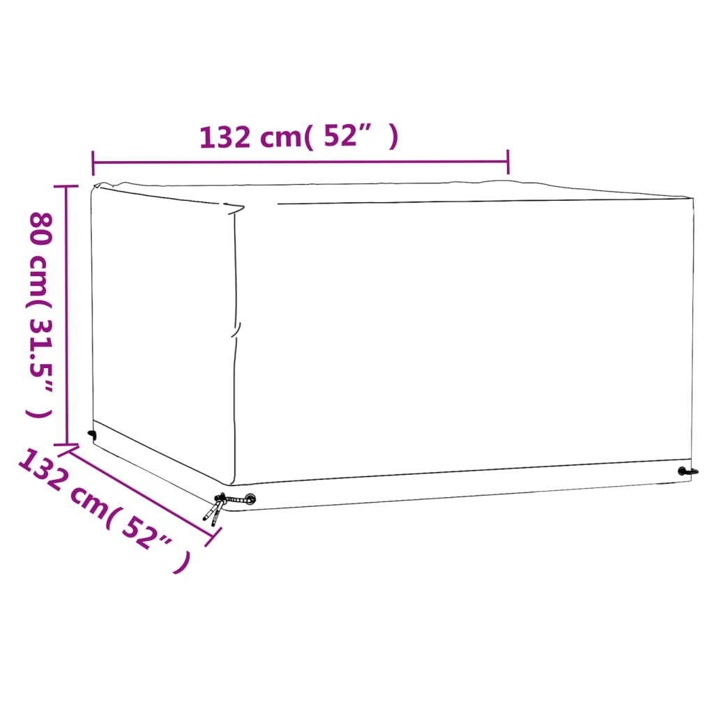 vidaXL Capas p/ mobília de jardim 2 pcs 8 ilhós 132x132x80 cm quadrado