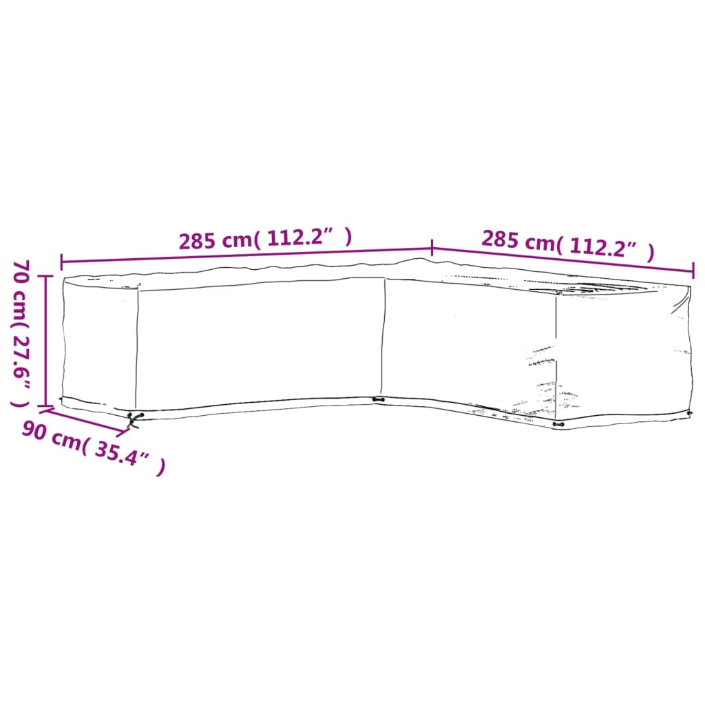 vidaXL Capas p/ mobília jardim forma de L 2 pcs 16 ilhós 285x285x70 cm