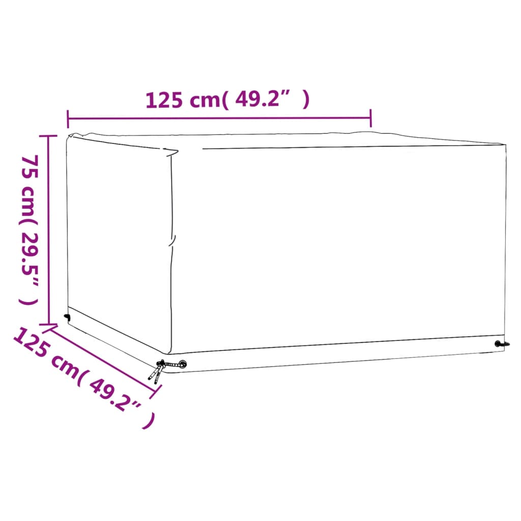 vidaXL Capa para mobília de jardim 8 ilhós 125x125x75 cm quadrado