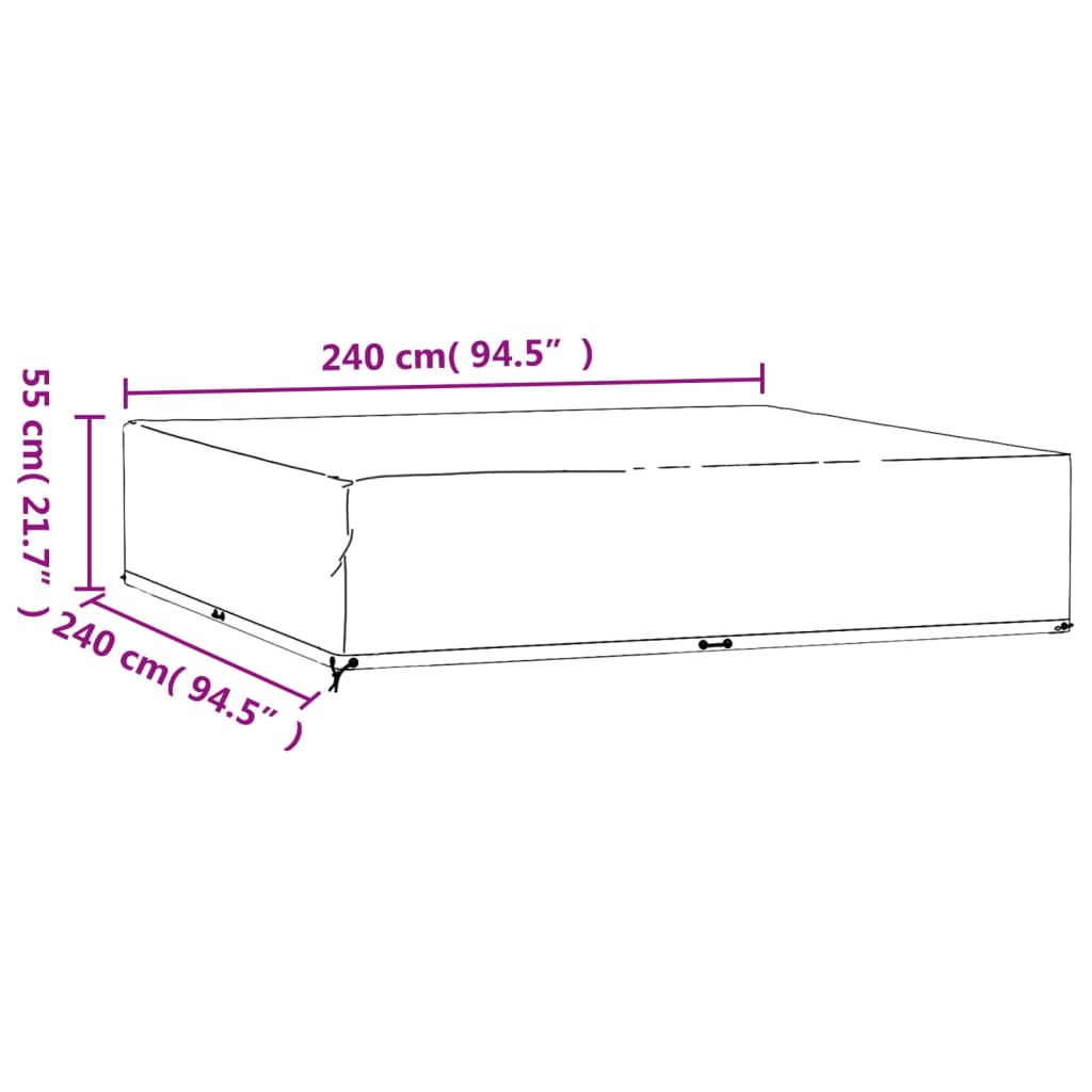 vidaXL Capa para mobília de jardim 16 ilhós 240x240x55 cm quadrado