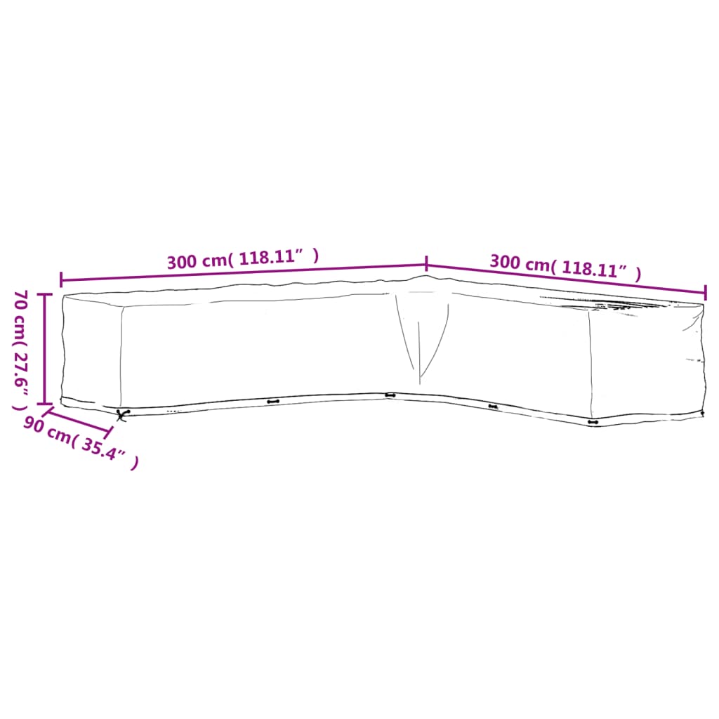 vidaXL Capa em forma de L p/ mobília de jardim 20 ilhós 300x300x70 cm