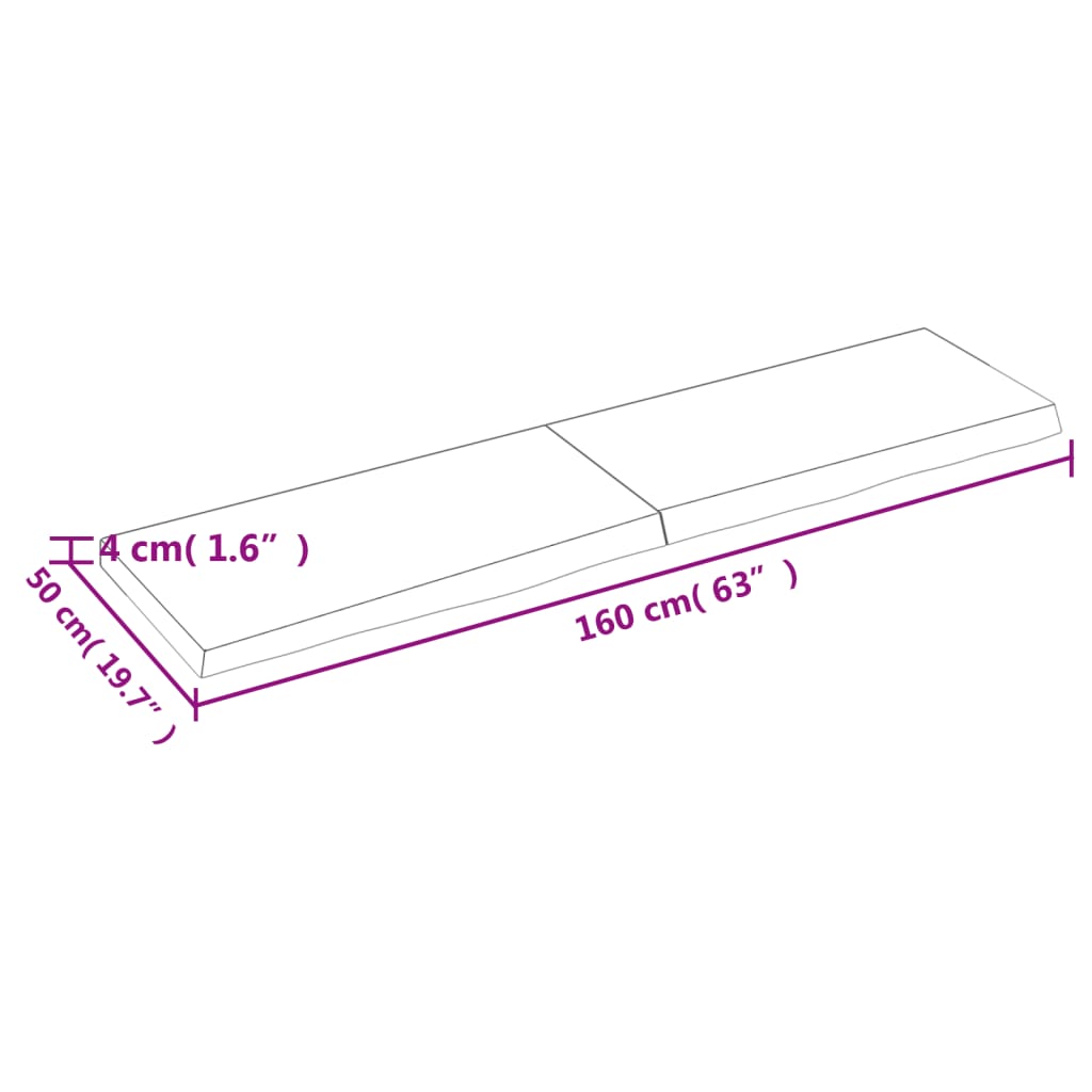 vidaXL Tampo de mesa 160x50x(2-4) cm carvalho tratado castanho-claro